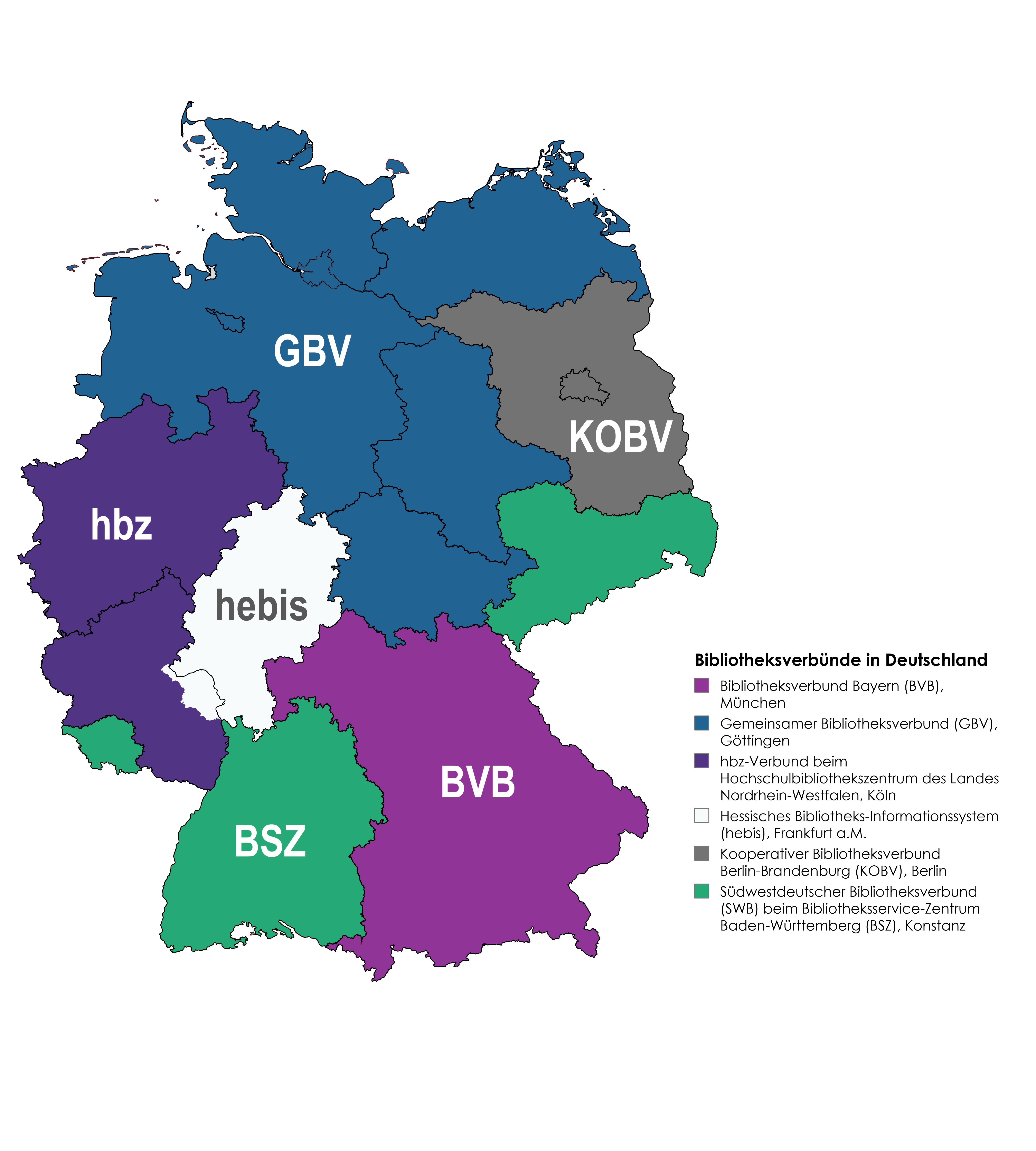 Karte über die Bibliotheksverbundsysteme in Deutschland